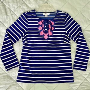 Vineyard Vines Bracelet Sleeve Keyhole/Tie Neckline EUC Navy White Pink